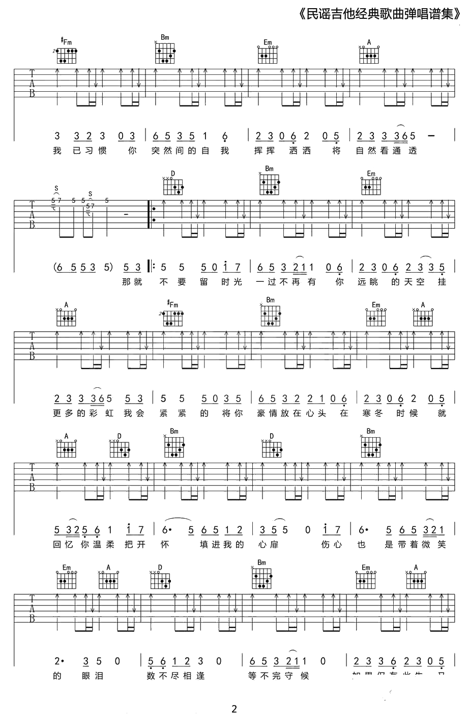 突然的自我吉他谱 伍佰 弹唱六线谱2