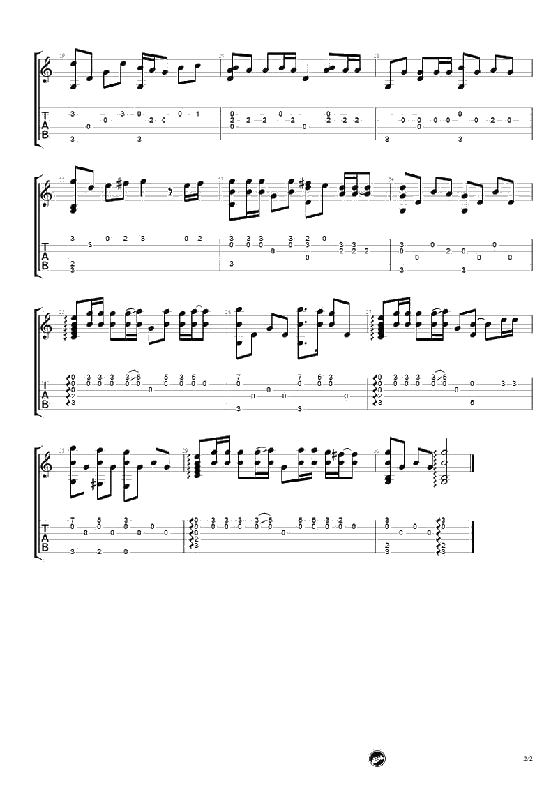 海阔天空指弹谱简单版 Beyond 吉他独奏谱2