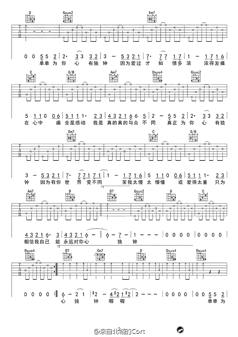 心有独钟吉他谱 中国新歌声李佩玲 六线谱2