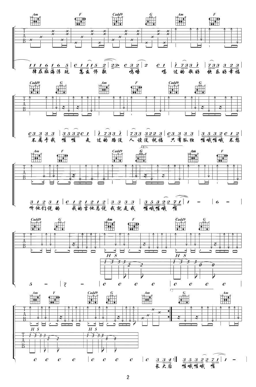 歌路吉他谱 C调 男女生原版吉他谱 弹唱六线谱 刘瑞琦2