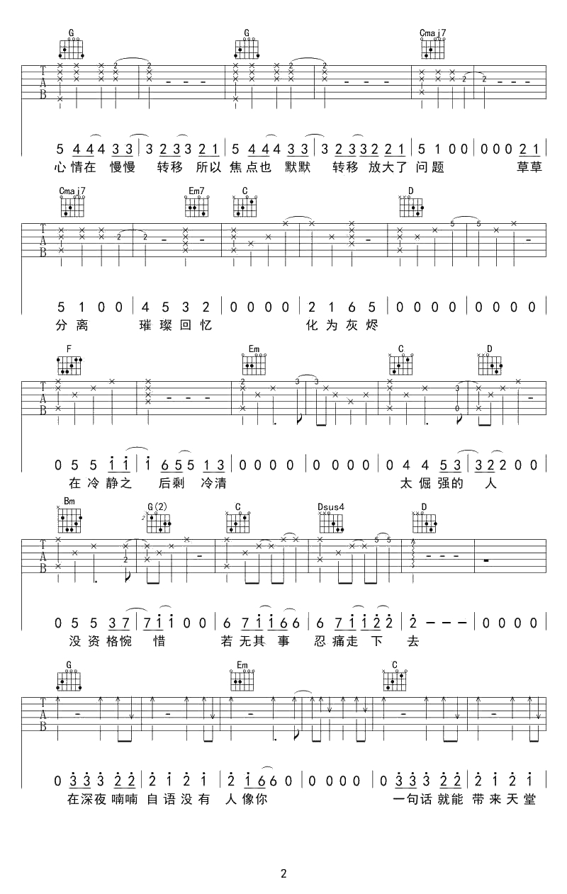 没有人像你吉他谱 梁静茹 G调弹唱谱 2