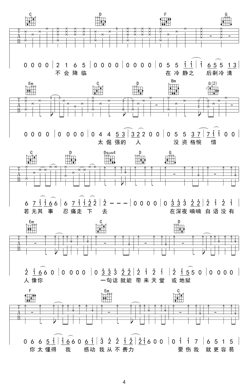 没有人像你吉他谱 梁静茹 G调弹唱谱 4
