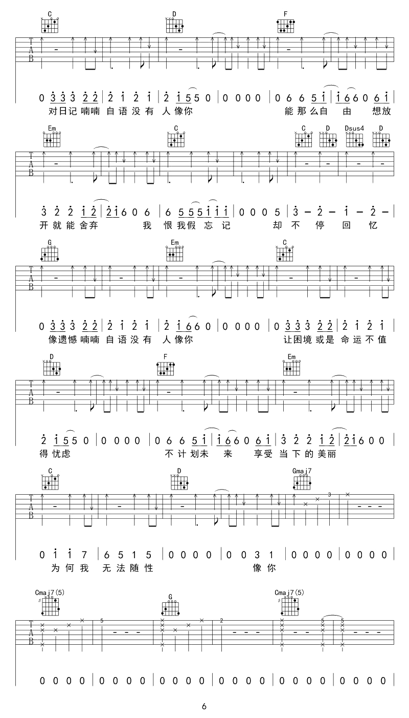 没有人像你吉他谱 梁静茹 G调弹唱谱 6