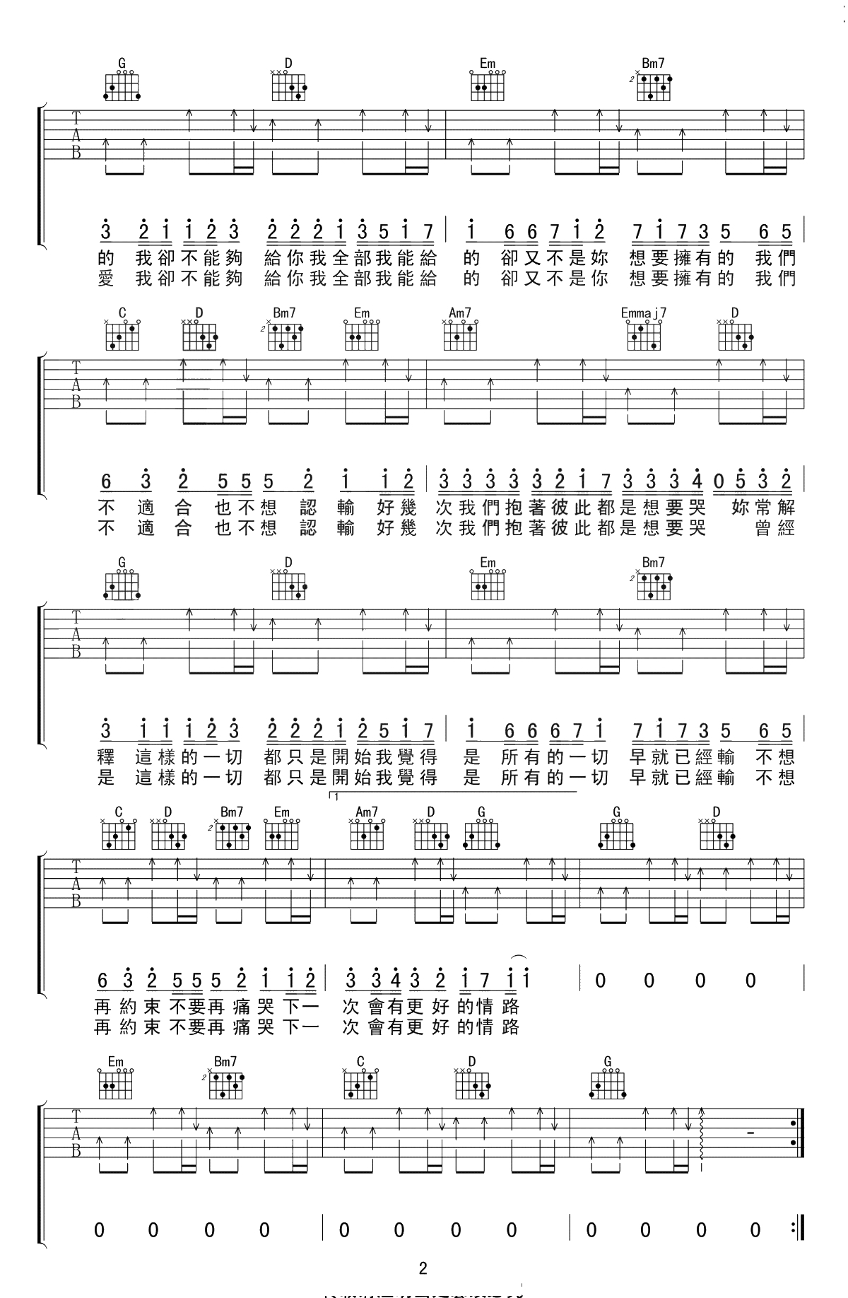 最近吉他谱 G调指法 李圣杰 弹唱六线谱2