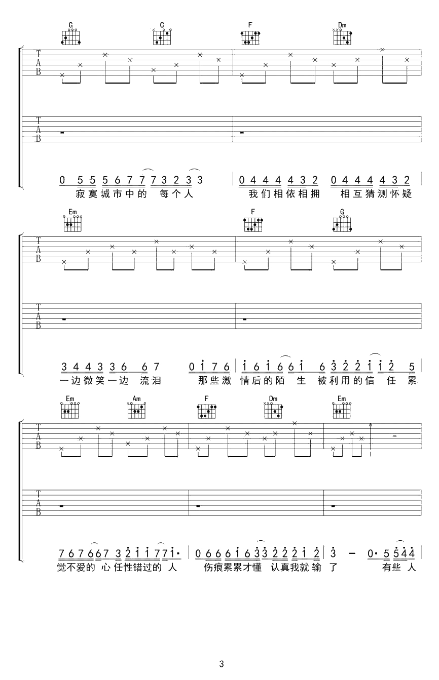走着走着就散了吉他 E调 庄心妍 双吉他弹唱谱3