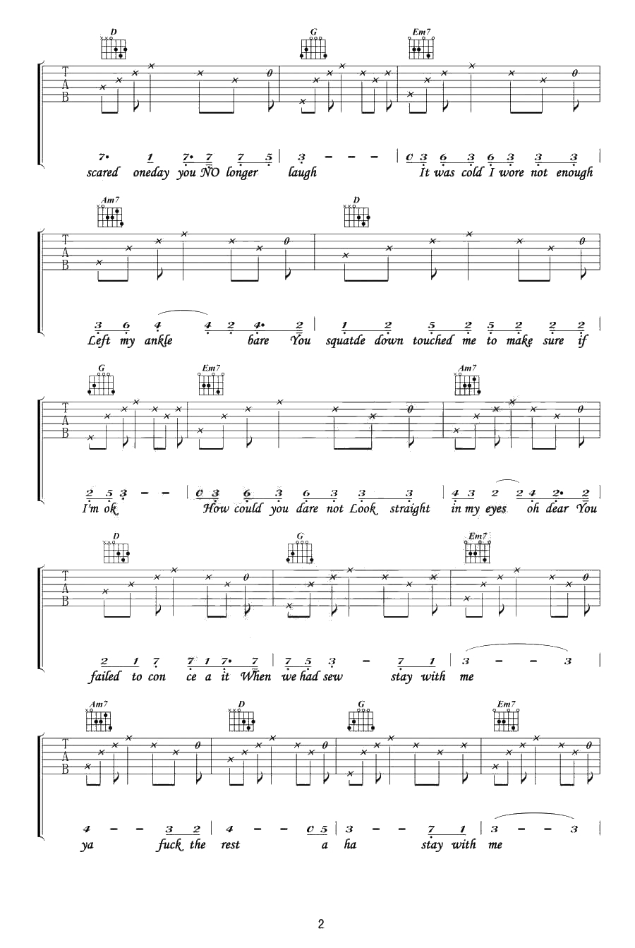 Fuck The Rest吉他谱 陈粒 吉他弹唱2