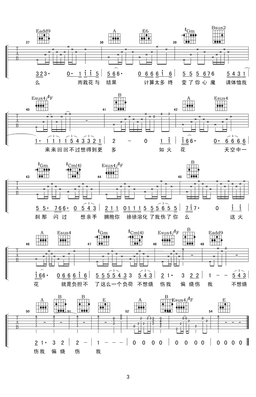 火花吉他谱 E调指法 罗嘉良 电视剧《创世纪》插曲3