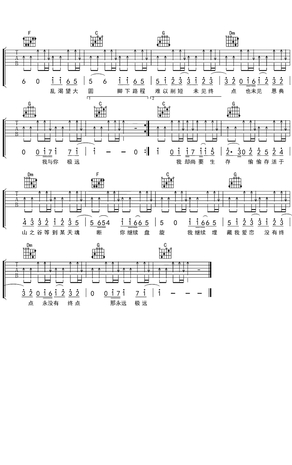高山低谷吉他谱 C调弹唱谱 林奕匡2