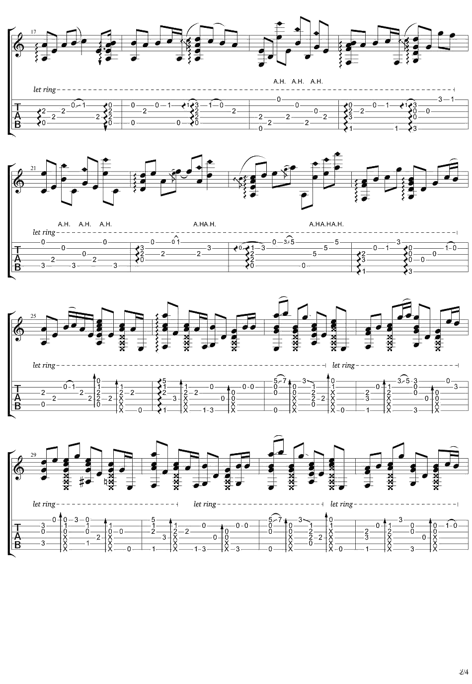 红颜旧指弹吉他谱 琅琊榜插曲 吉他独奏谱2