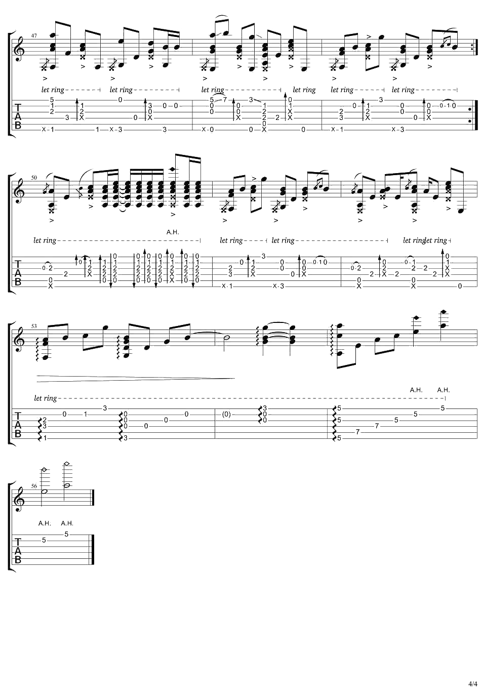 红颜旧指弹吉他谱 琅琊榜插曲 吉他独奏谱4