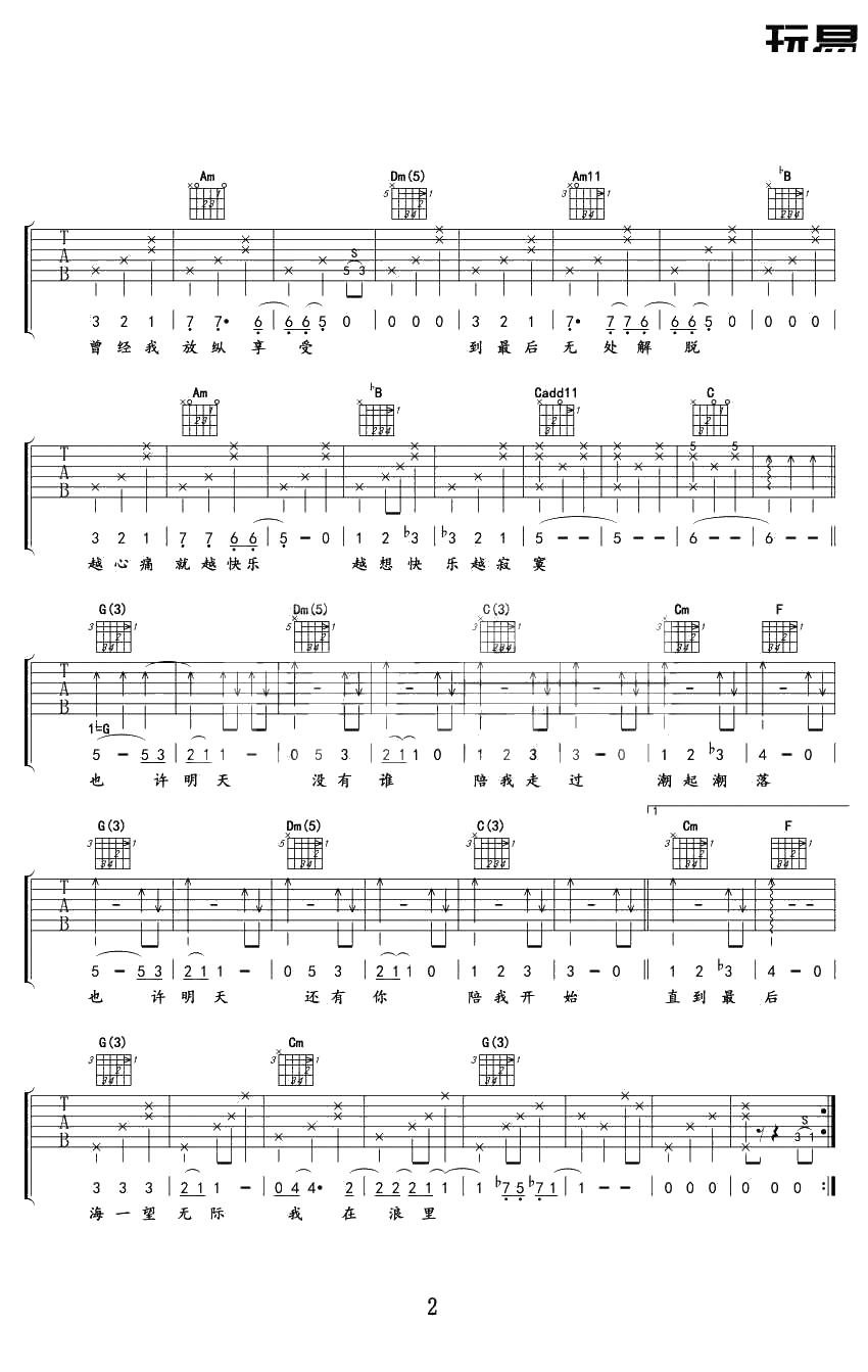 也许明天吉他谱 张惠妹 吉他弹唱2
