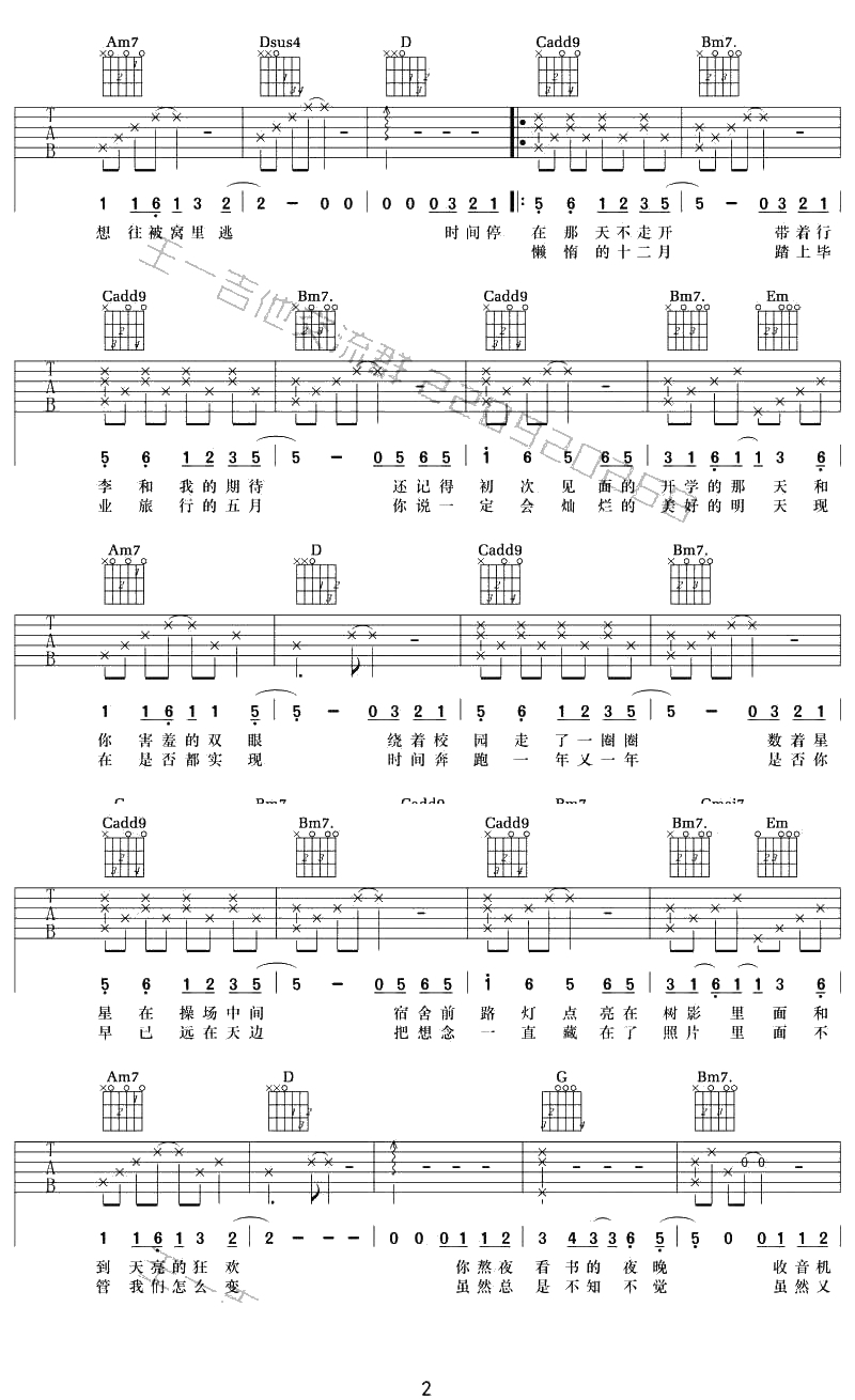 亲爱的同学吉他谱 茉茉天空 网络剧《最好的我们》推广曲2