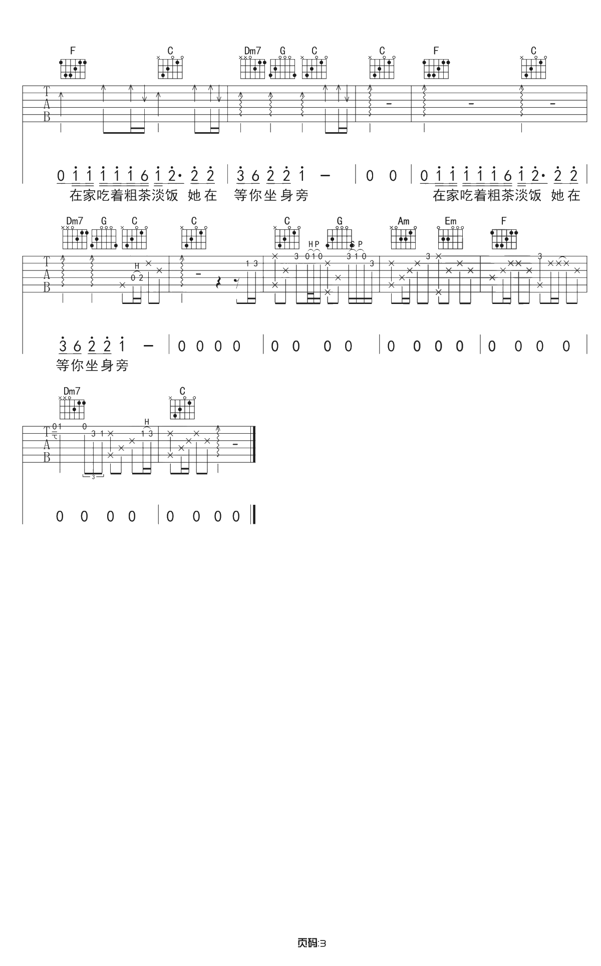 你的姑娘吉他谱 C调带前奏 隔壁老樊 超原版弹唱谱3