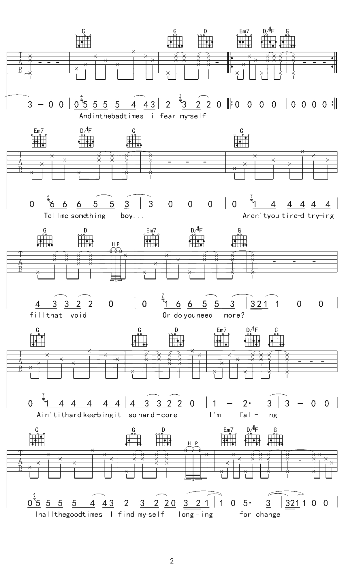 Shallow吉他谱 G调  Lady Gaga 吉他六线谱 高清完整版2