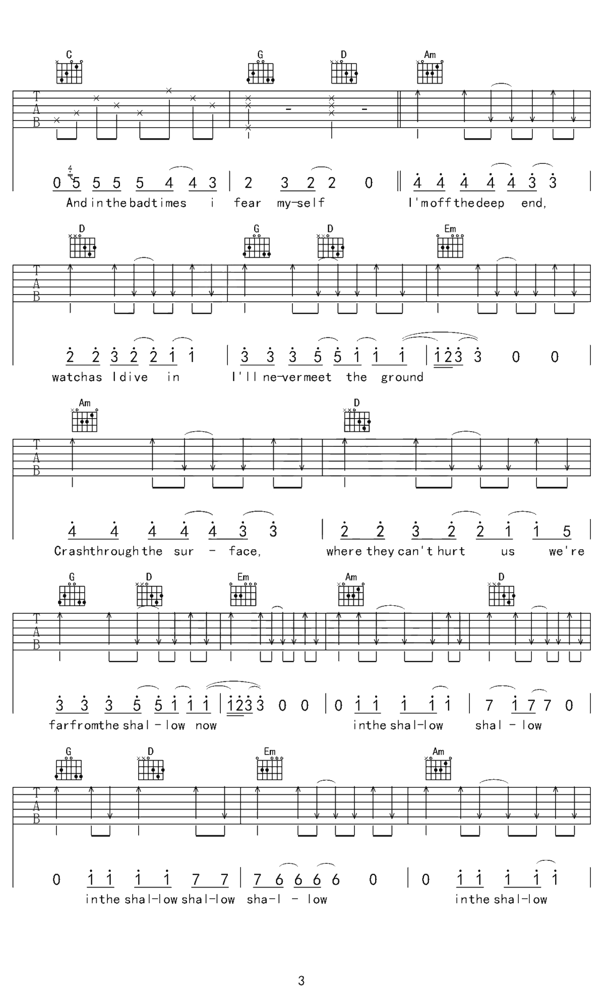 Shallow吉他谱 G调  Lady Gaga 吉他六线谱 高清完整版3