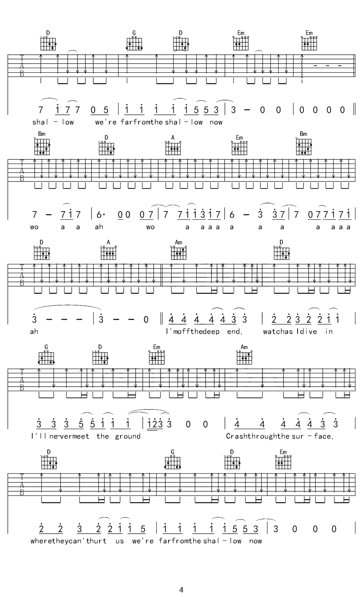 Shallow吉他谱 G调  Lady Gaga 吉他六线谱 高清完整版4