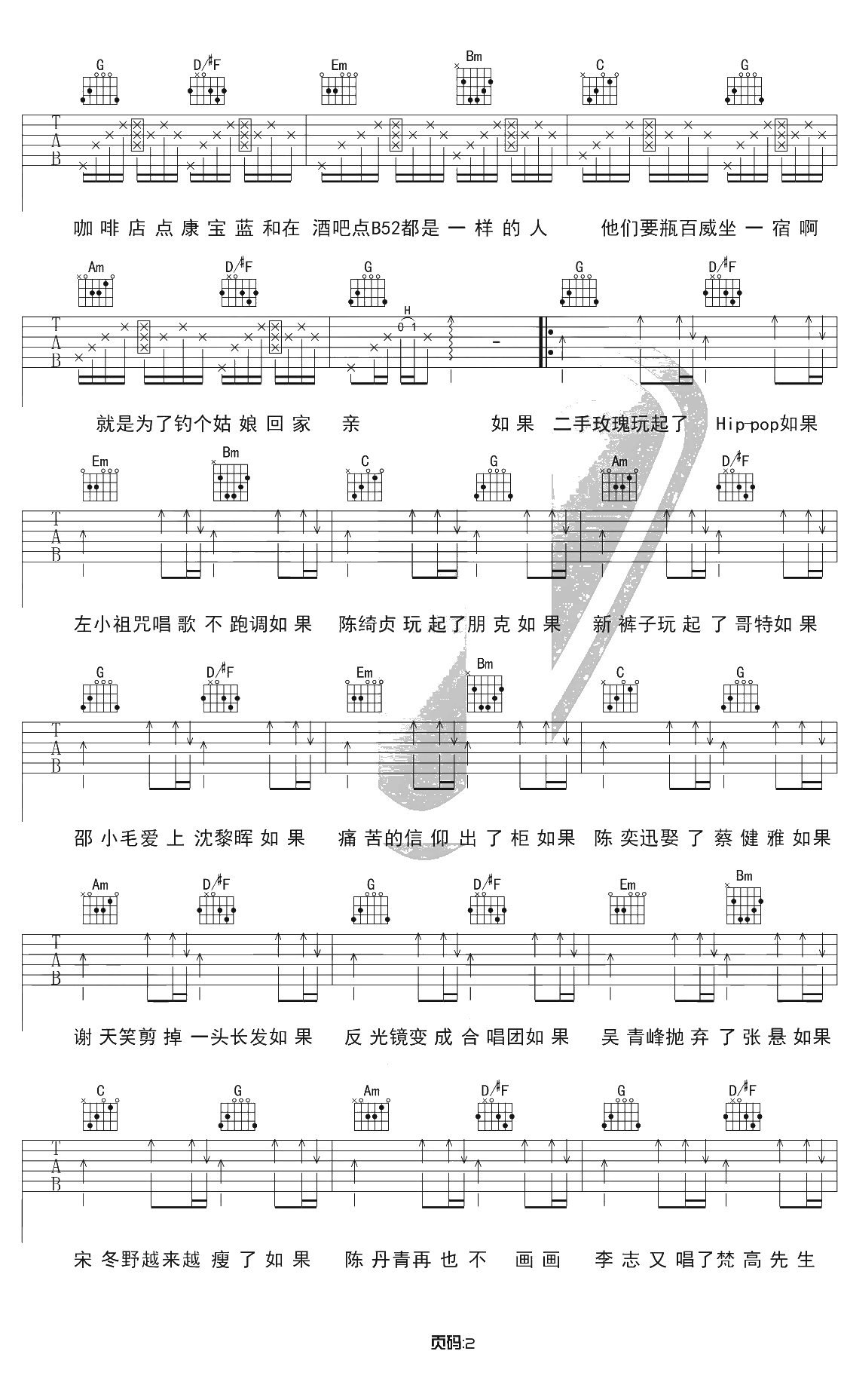 我的枪声里吉他谱 G调弹唱谱 晓月老板2