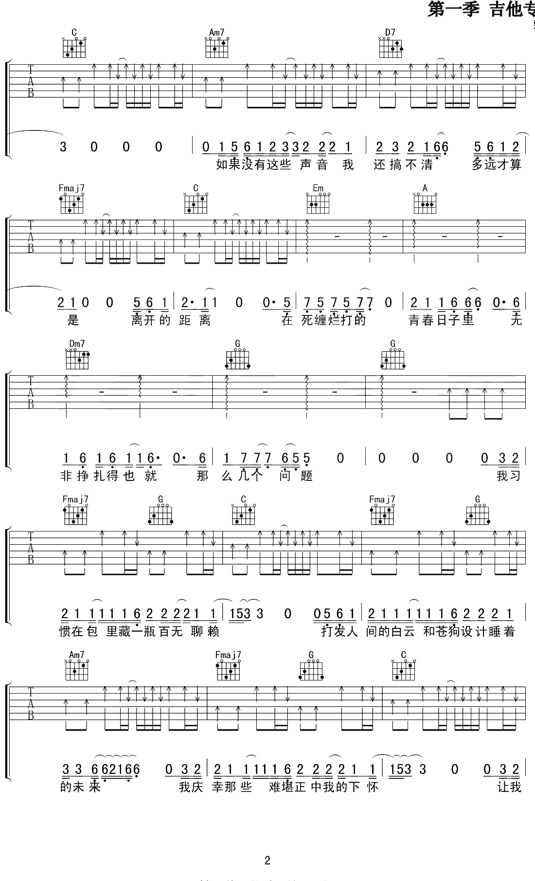我的名字吉他谱 C调弹唱谱 焦迈奇 完整版2