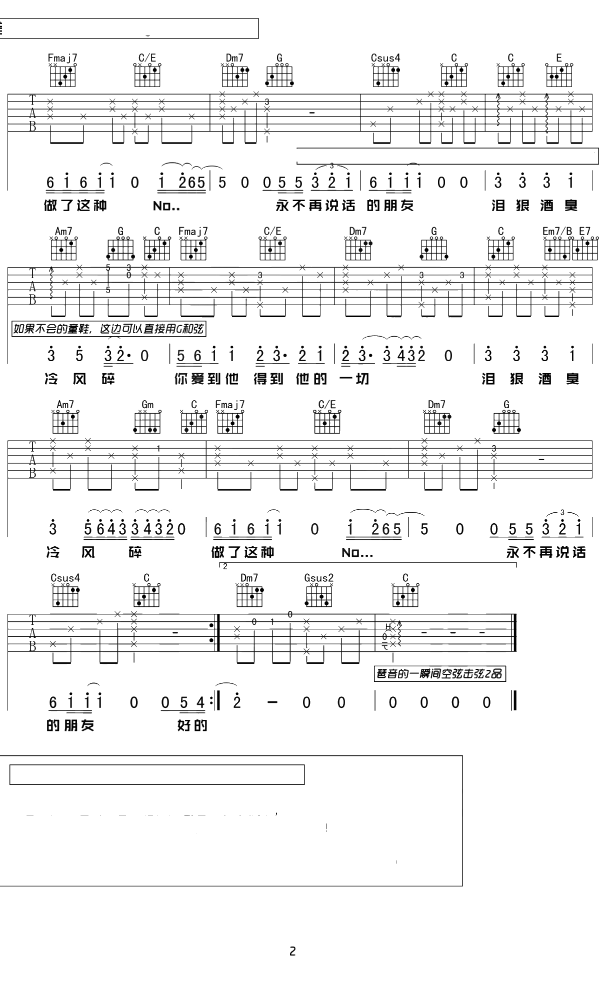 好的晚安吉他谱 原版吉他谱 邓见超 唯音悦制谱2