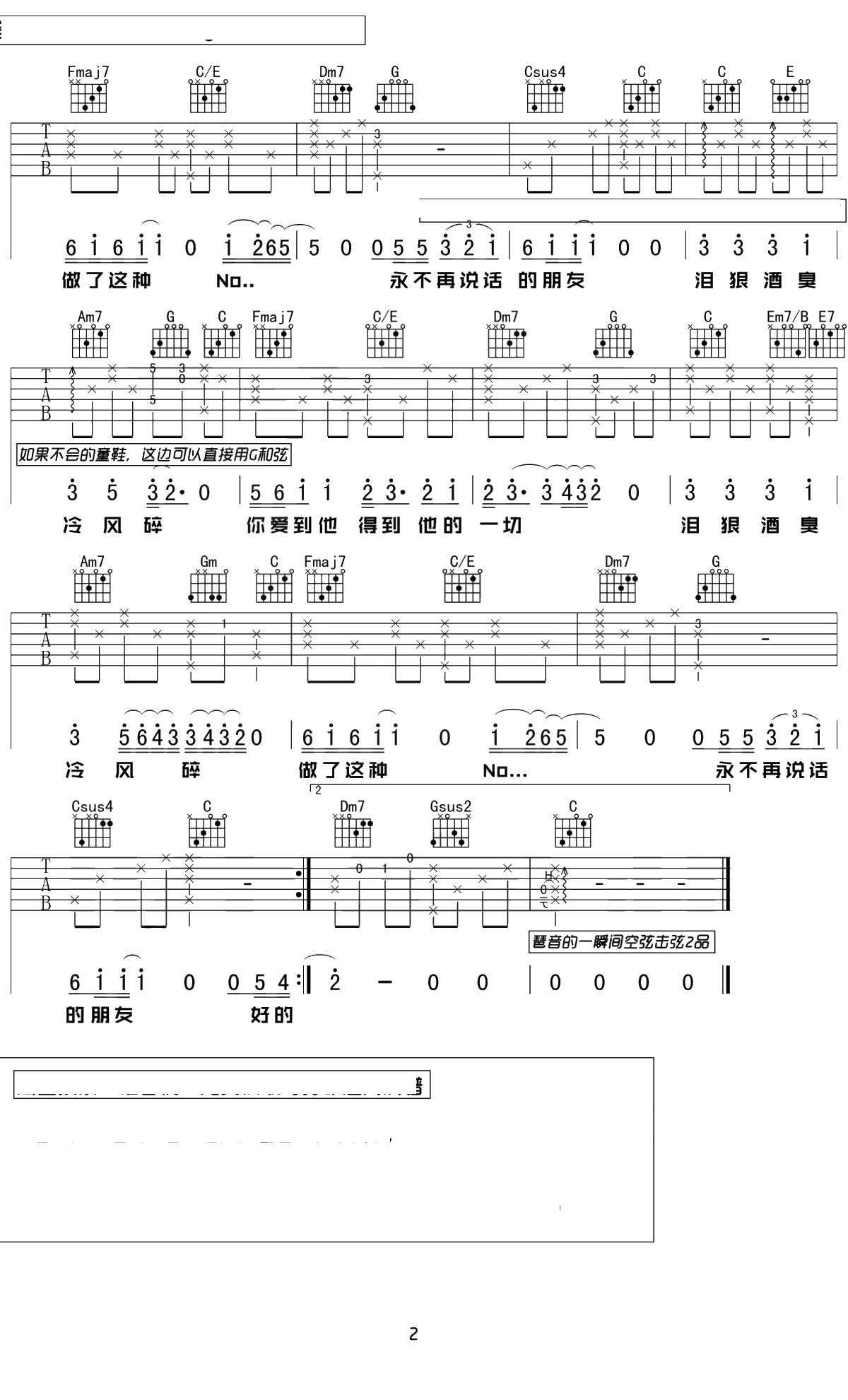 好的晚安吉他谱 C调原版 邓见超 吉他弹唱谱2
