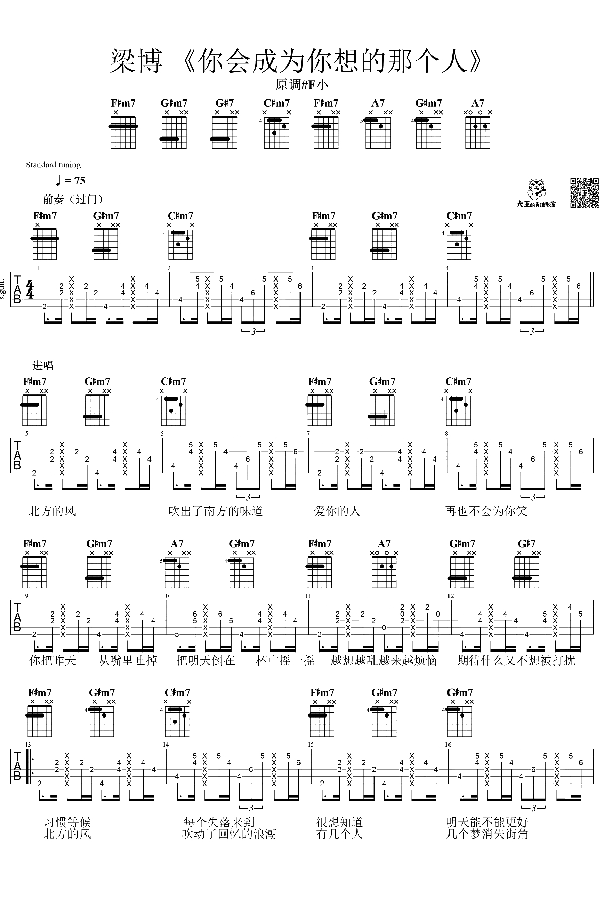 你会成为你想的那个人吉他谱 梁博 弹唱1