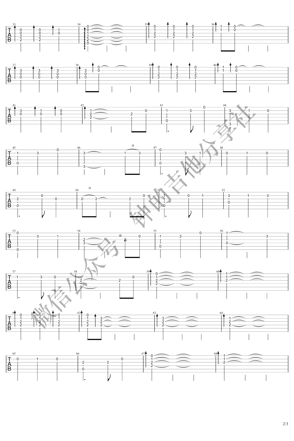 加勒比海盗主题曲吉他指弹谱 C调指法简单版2