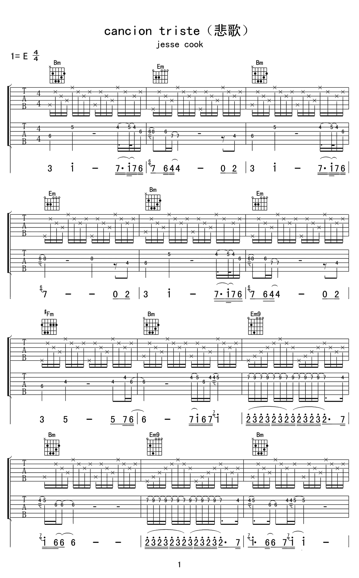 Cancion Triste吉他谱 重奏 jesse cook 予山璥编配1