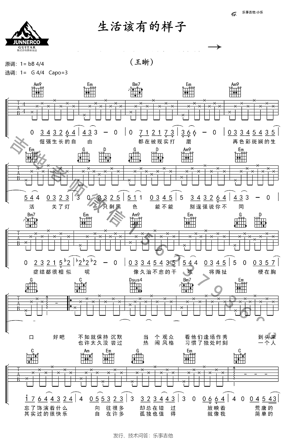 生活该有的样子吉他谱 G调新手简单版 王晰1