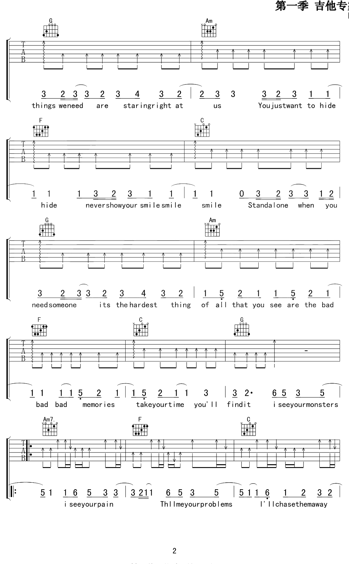 Monsters吉他谱 C调 Katie Sky2