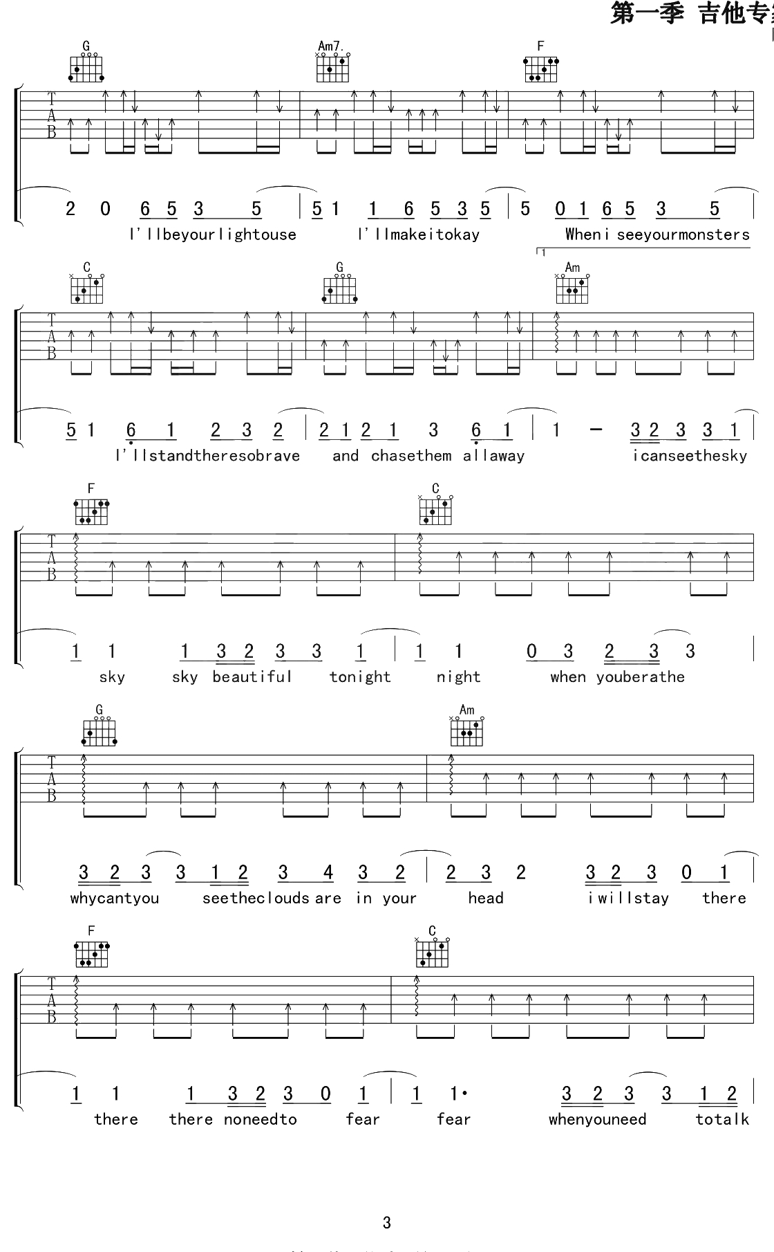 Monsters吉他谱 C调 Katie Sky3