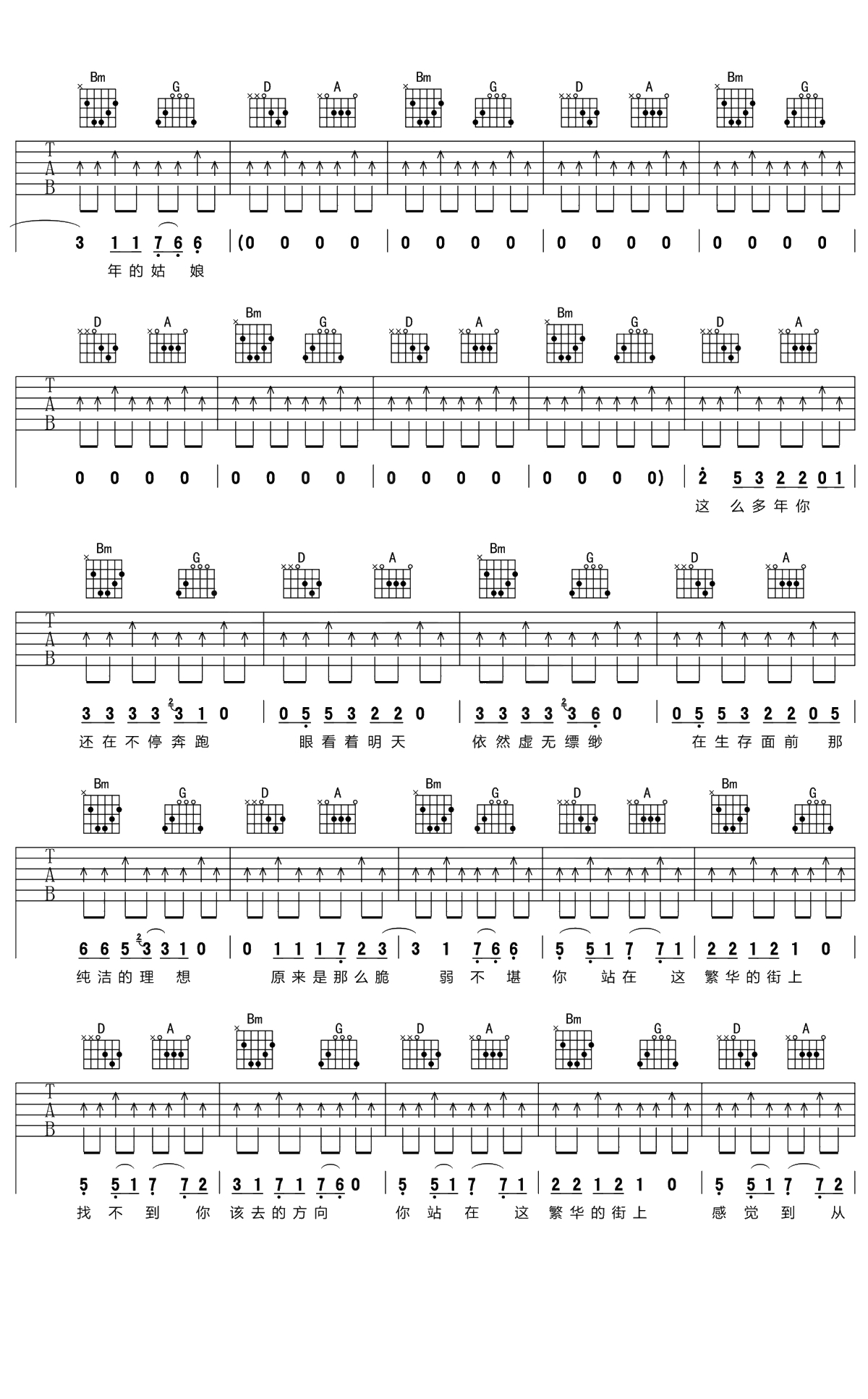 那一年吉他谱 D调六线谱 许巍2