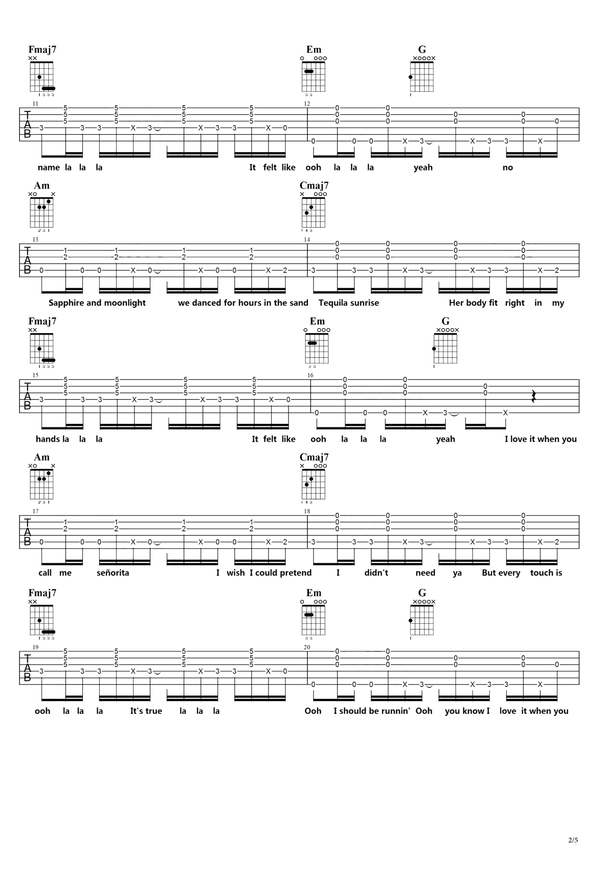 Senorita吉他谱 弹唱六线谱 Shawn Mendes/Camila Cabello2