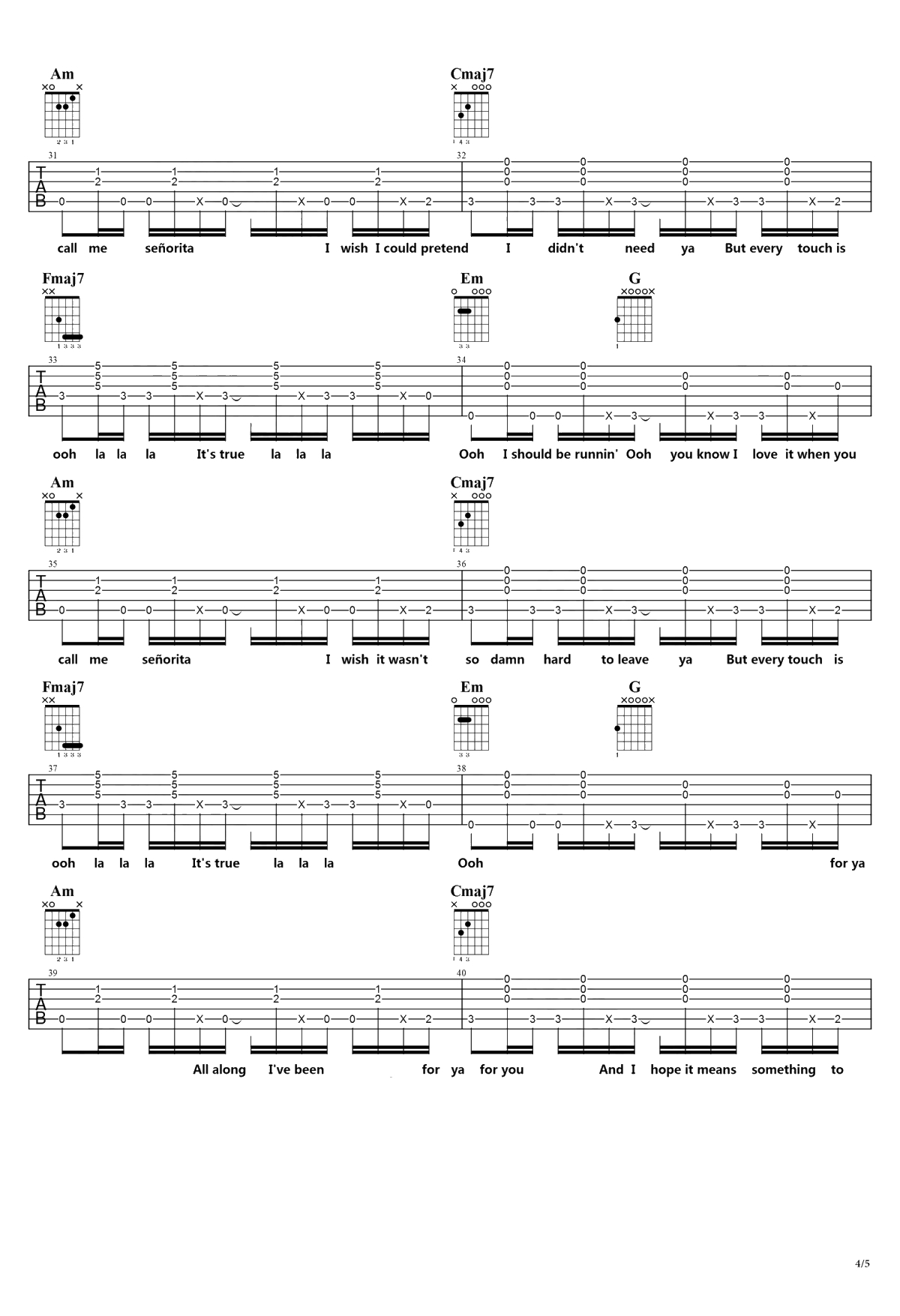 Senorita吉他谱 弹唱六线谱 Shawn Mendes/Camila Cabello4