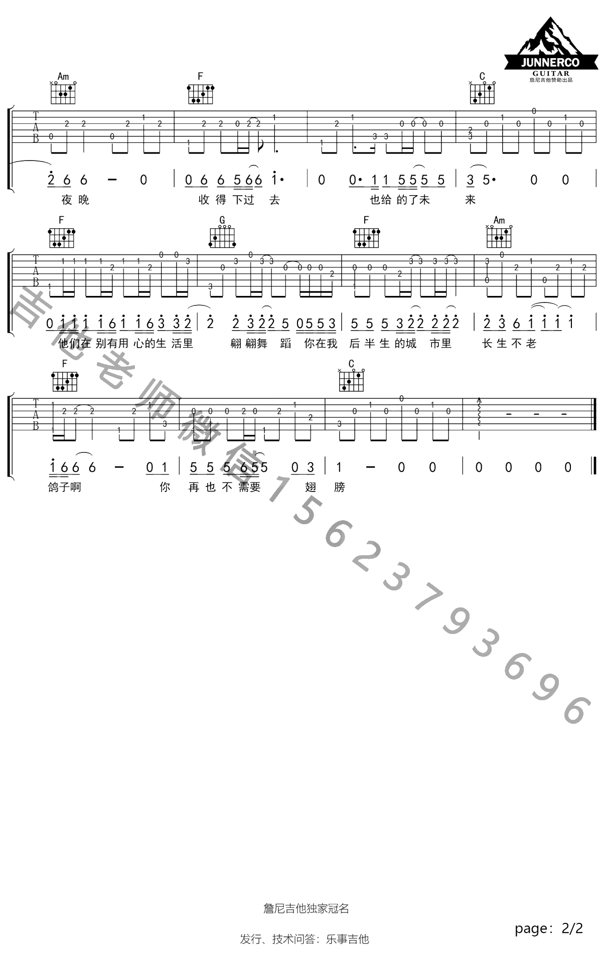 鸽子指弹谱 宋冬野 新手简单版 指弹吉他2