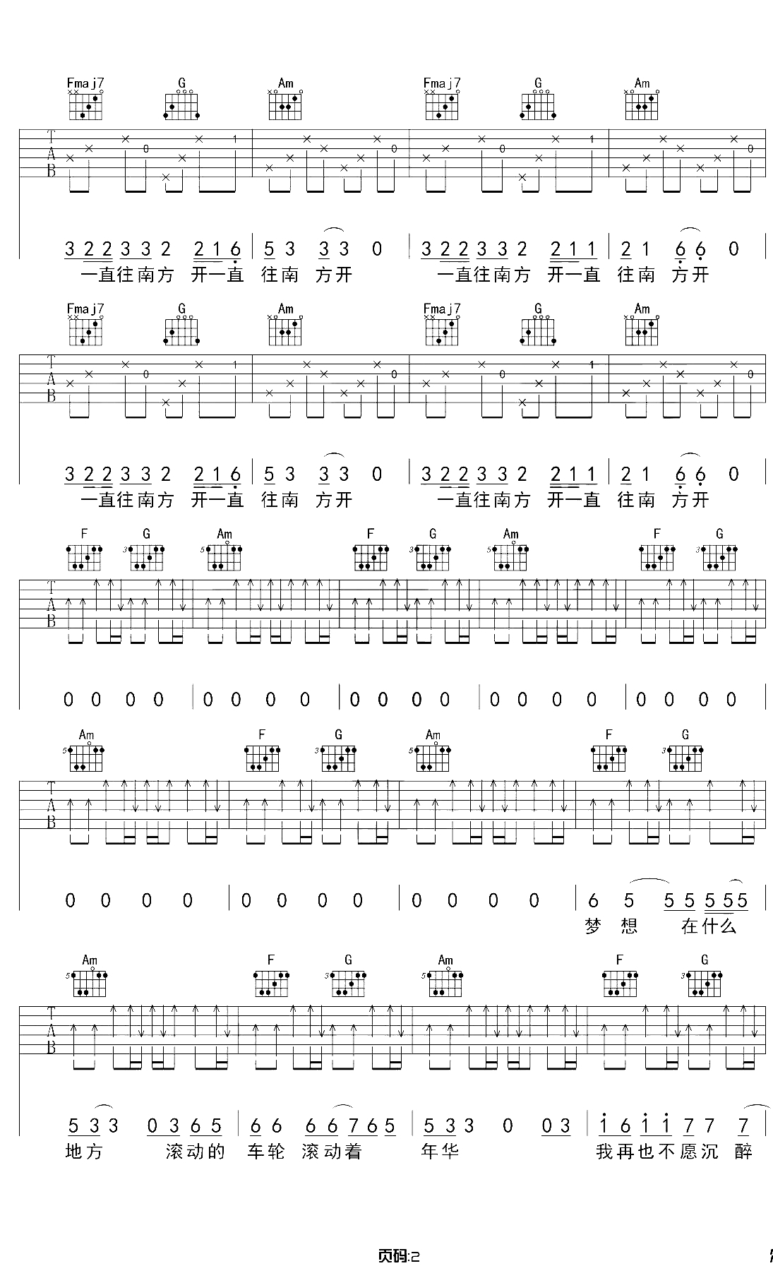 公路之歌吉他谱 C调和弦 痛仰乐队 弹唱2