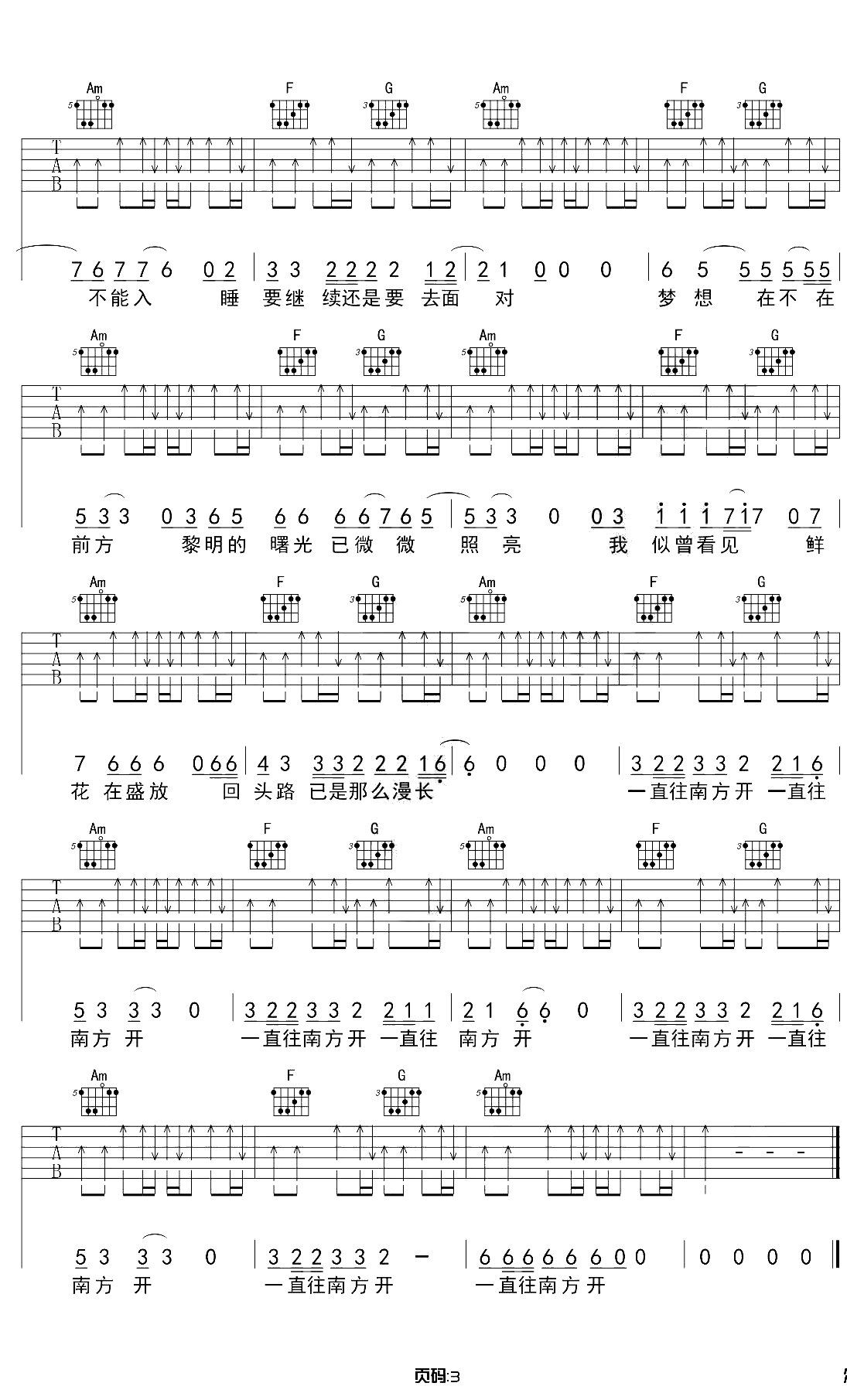 公路之歌吉他谱 C调和弦 痛仰乐队 弹唱3