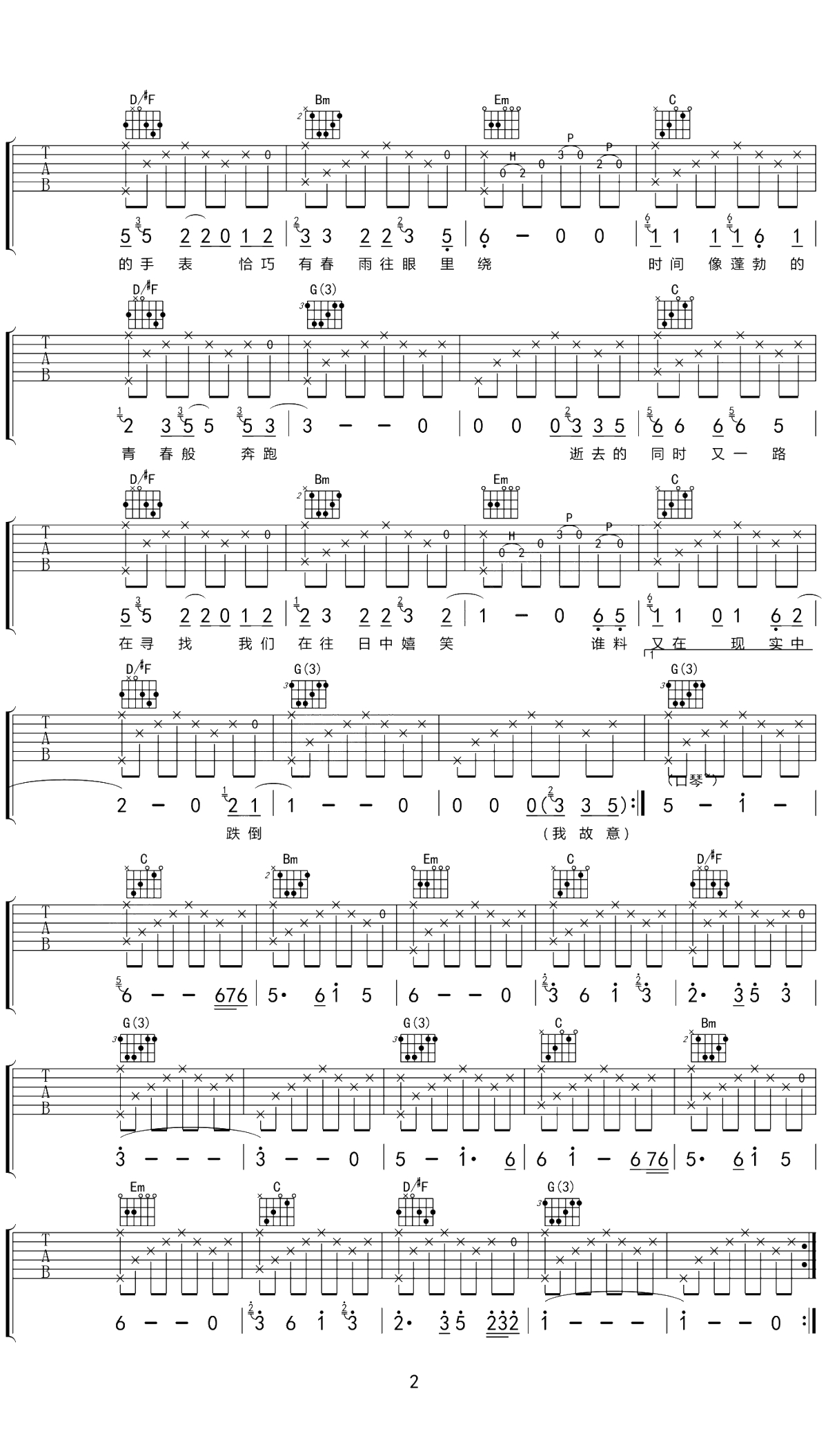 张小九《雾》吉他谱 G调原版 弹唱六线谱2