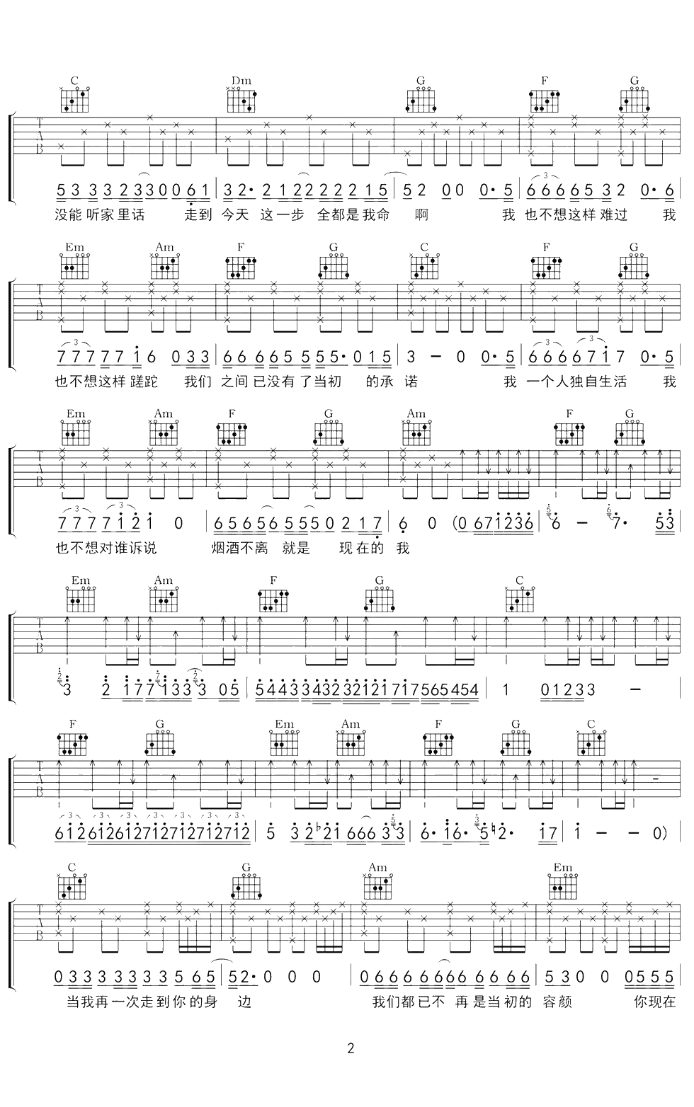孤独吉他谱 C调原版弹唱 是你大哥阿2