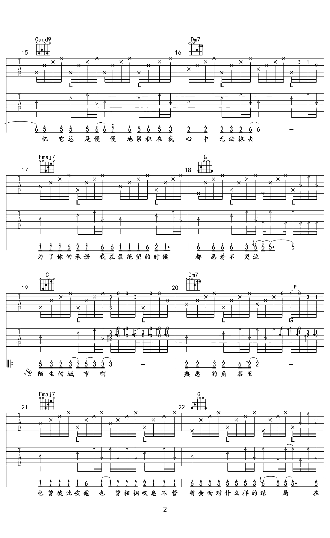 漂洋过海来看你吉他谱 C调原版 李宗盛 吉他弹唱2