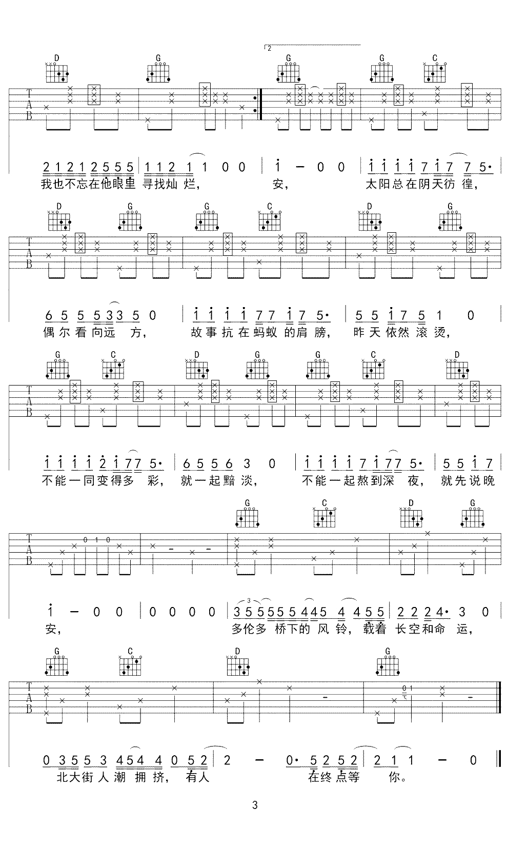 如人饮水吉他谱 G简单版 姜铭扬/闷猪 吉他弹唱谱3