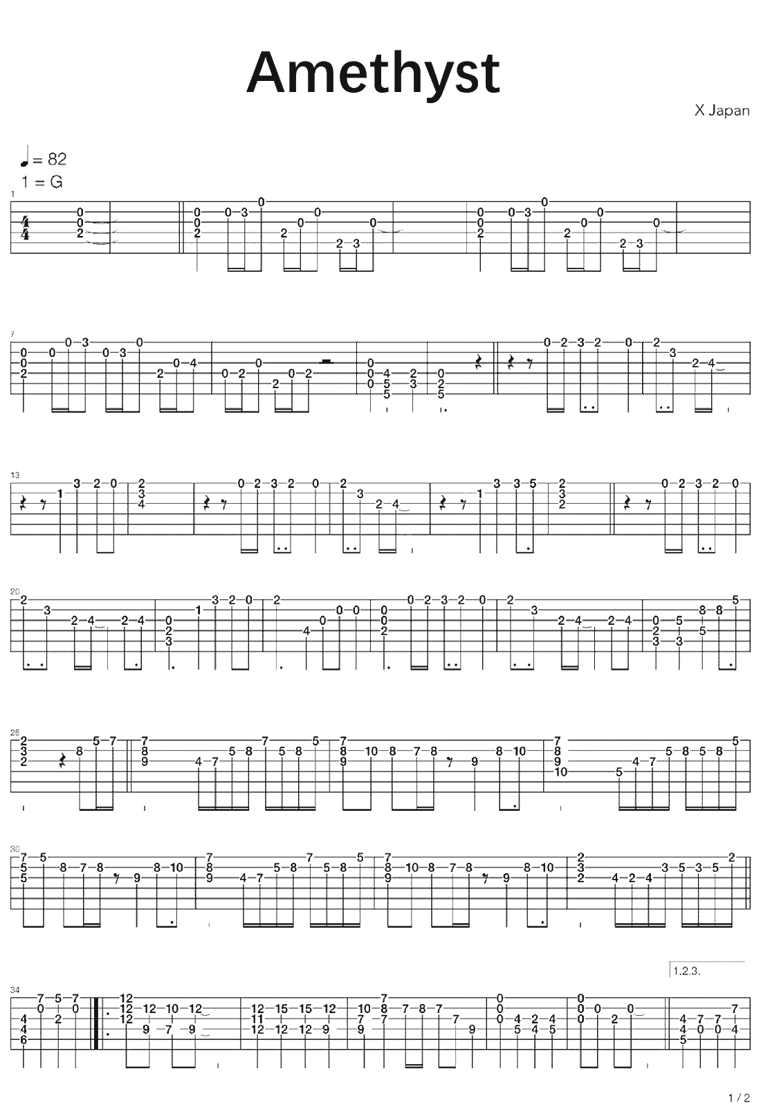 Amethyst指弹谱 G调简单独奏谱  X Japan1