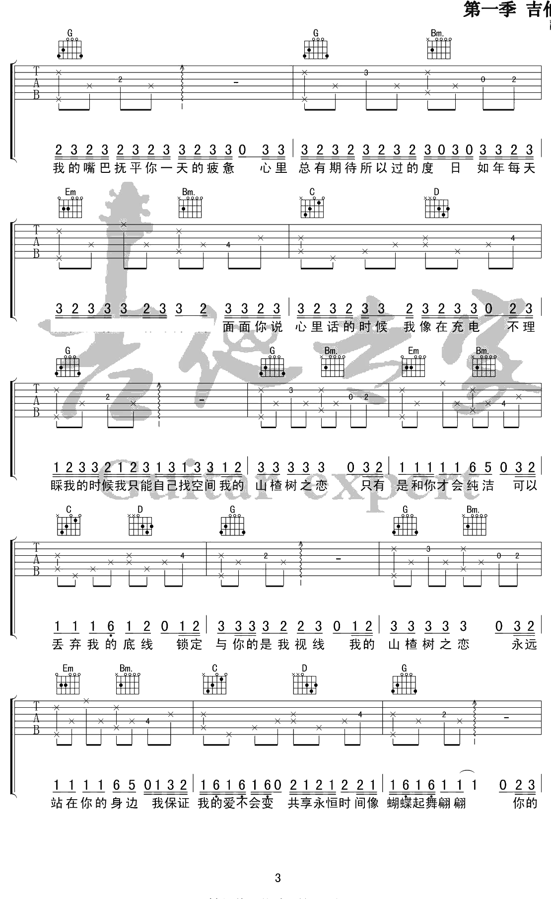 山楂树之恋吉他谱 G调吉他弹唱 大能人/程佳佳3