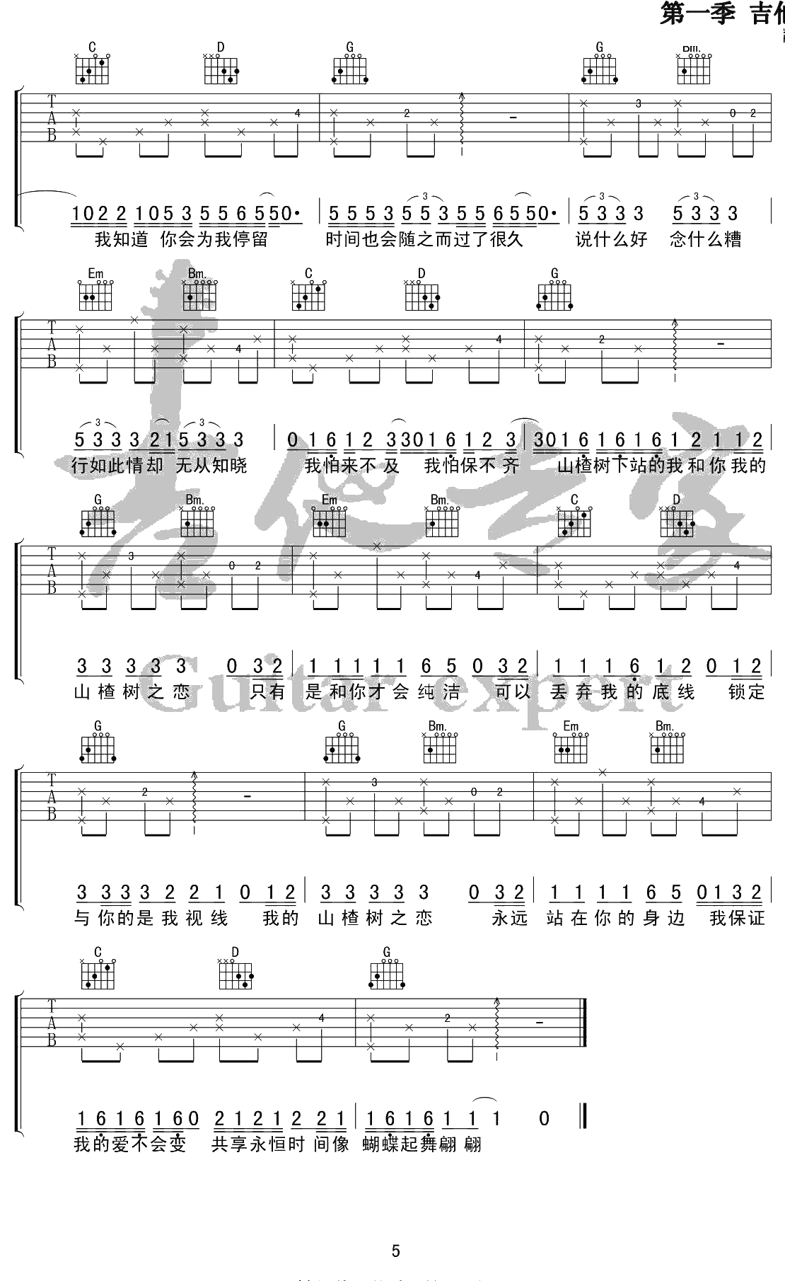 山楂树之恋吉他谱 G调吉他弹唱 大能人/程佳佳5