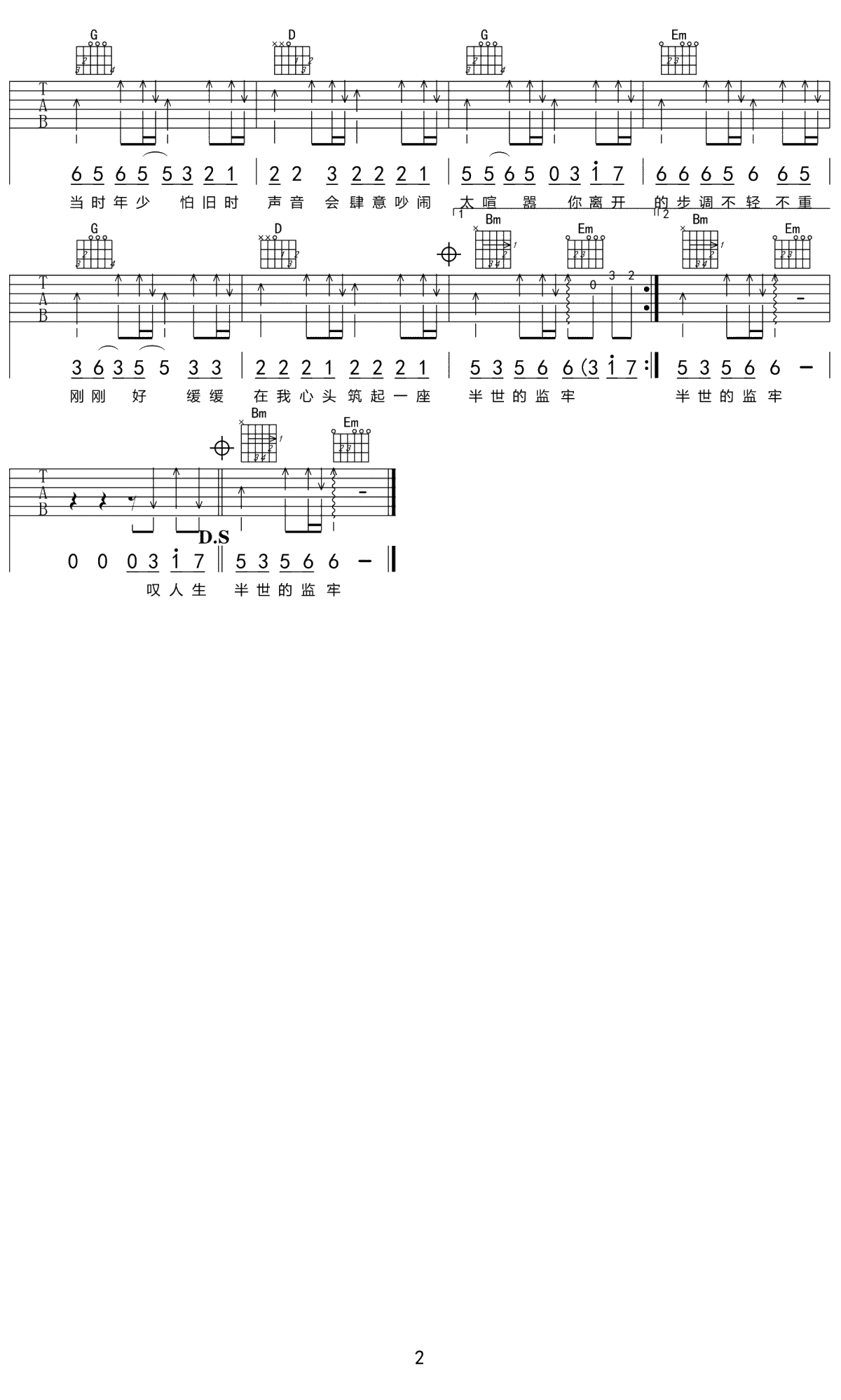 余情未了吉他谱 G调弹唱谱 魏新雨2