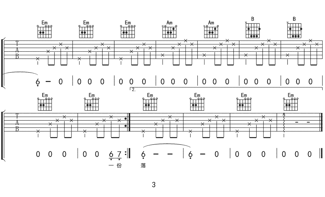 时光笔墨吉他谱 G调简单版 张碧晨3