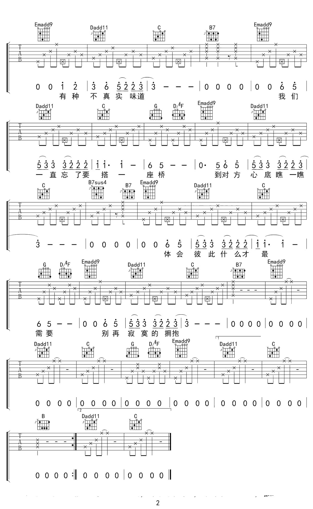 电台情歌吉他谱 邓超 G调指法 2