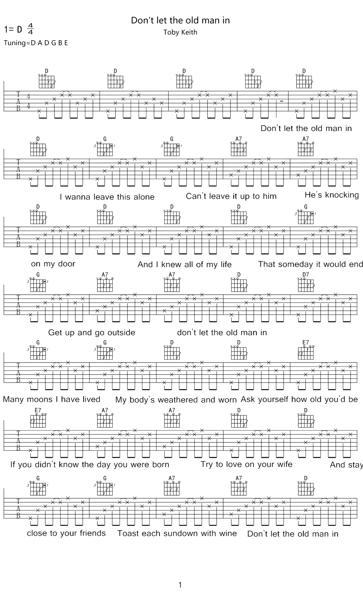 Don't Let the Old Man In吉他谱_Toby Keith_弹唱六线谱1