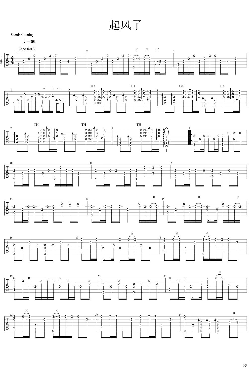 起风了指弹谱 吉他独奏谱 买辣椒也用券1