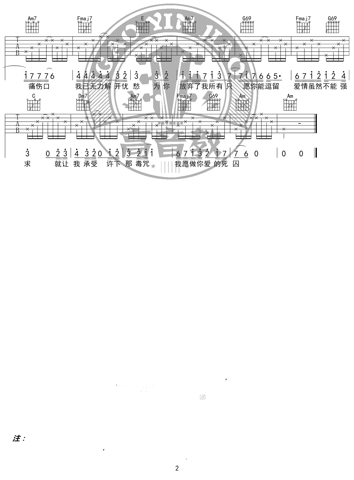 爱囚吉他谱 C调入门版 庄心妍 高音教编配2