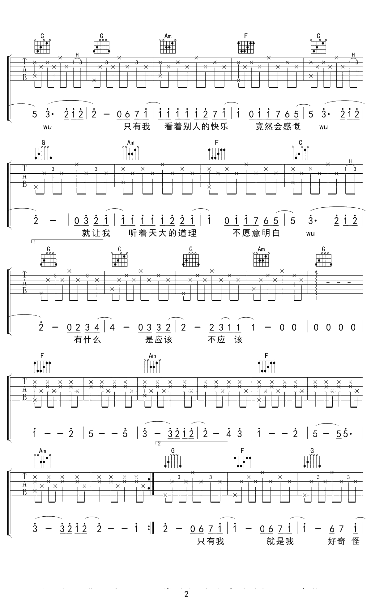 烟火里的尘埃吉他谱 华晨宇 2